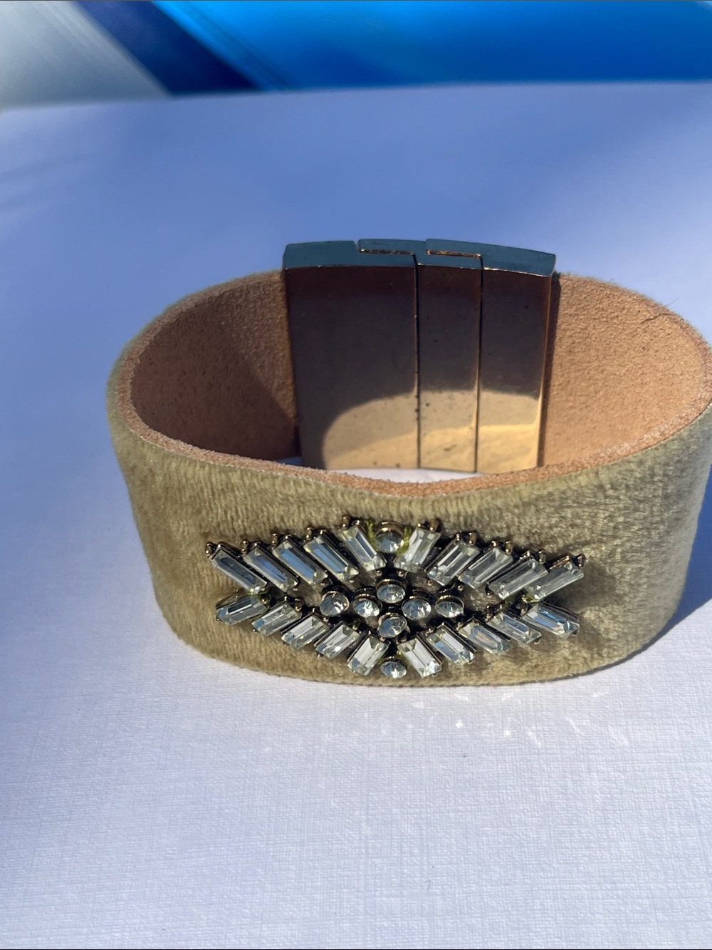 Velvet Crystal-Embellished Cuff Bracelet green